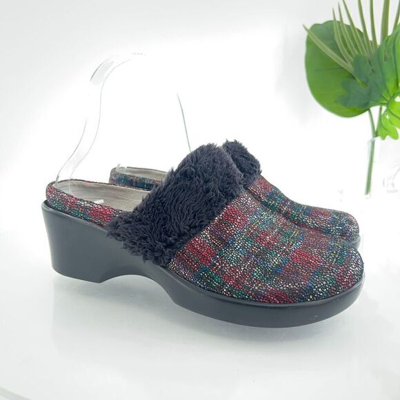 Alegria Women's Isabelle Mule Size 37 7 Tartan Leather Red Lines Slip On Comfy - Picture 1 of 14
